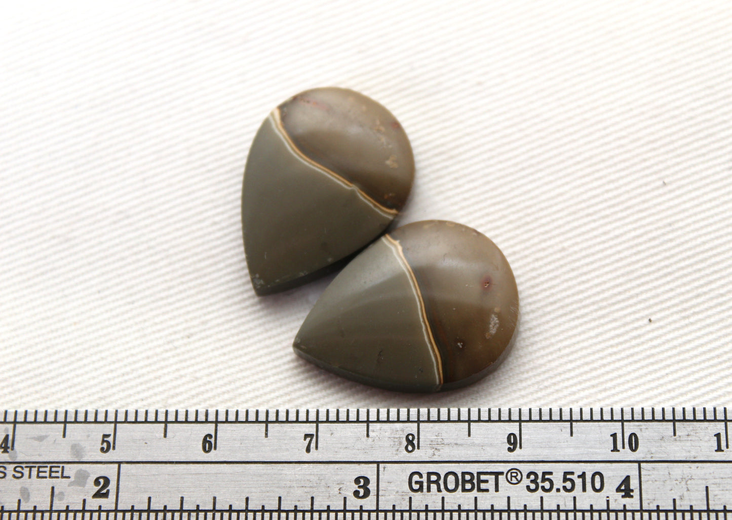 Matching pair of polychrome Jasper Cabochons teardrop
