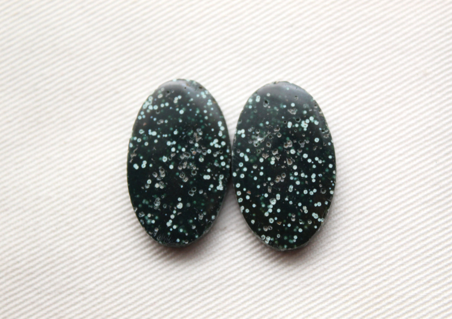 Orbicular Jasper Cabochon Pair Gemstone green oval