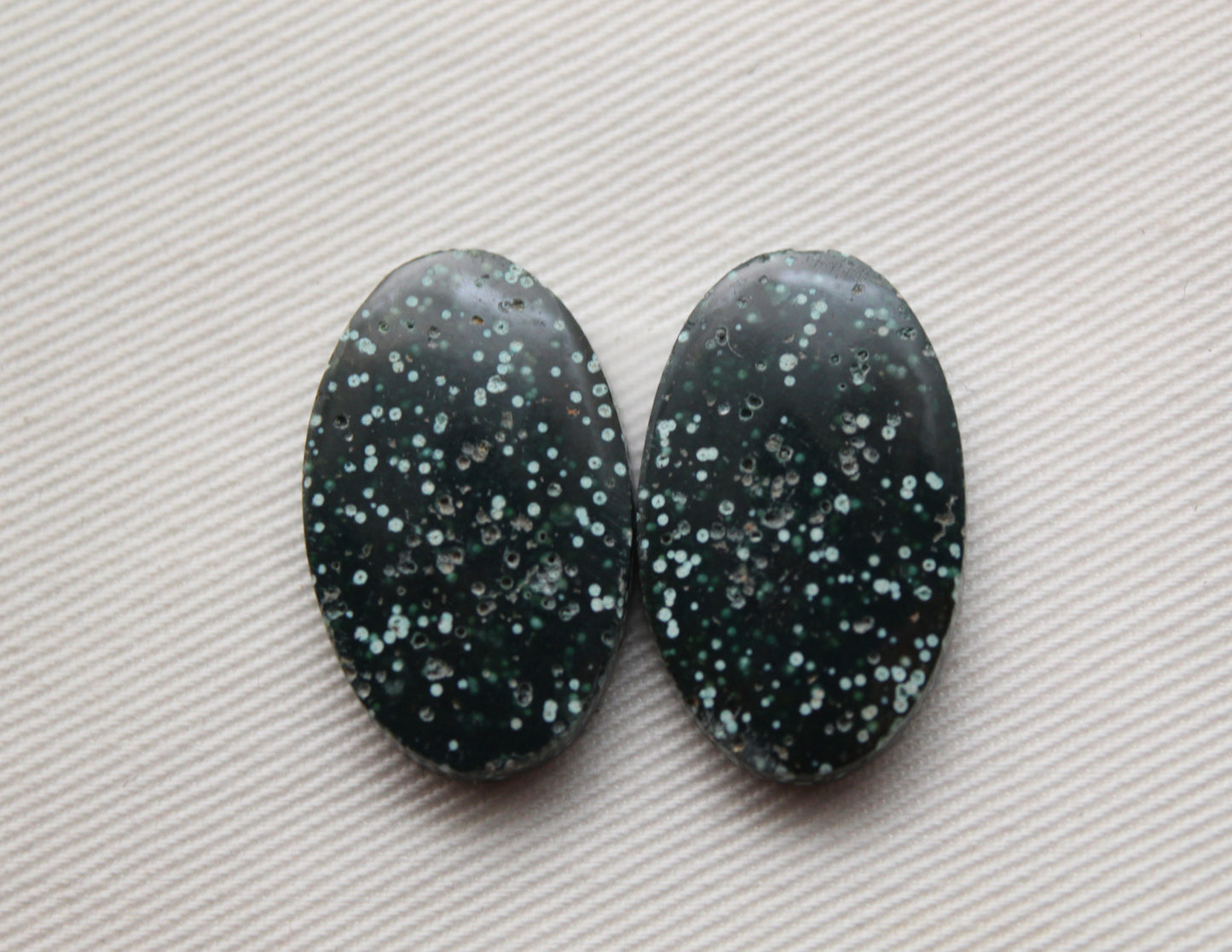 Orbicular Jasper Cabochon Pair Gemstone green oval