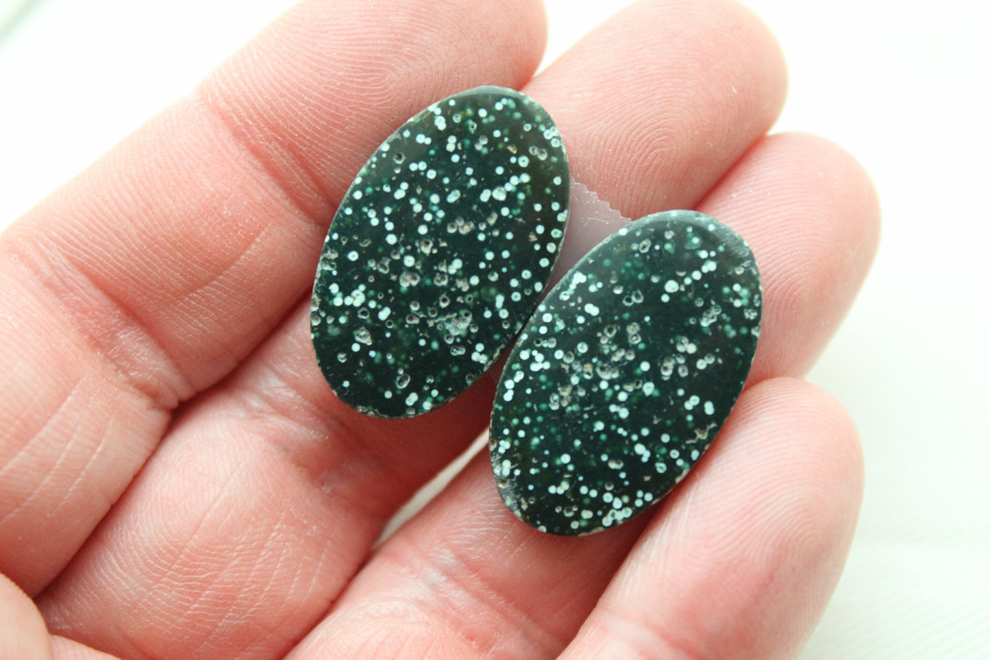 Orbicular Jasper Cabochon Pair Gemstone green oval