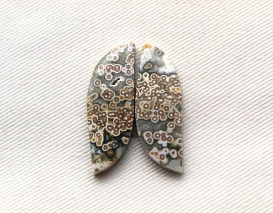 River Jasper Cabochon Pair Gemstone green white