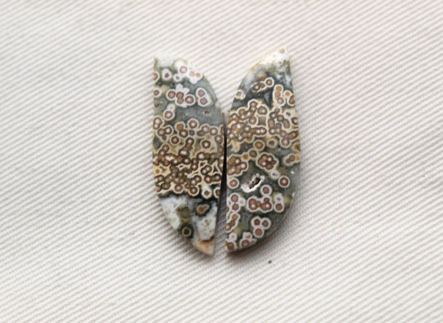 River Jasper Cabochon Pair Gemstone green white