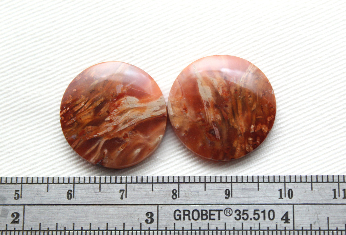 NICE Pair of Petrified Wood Cabochons pink round 20MM