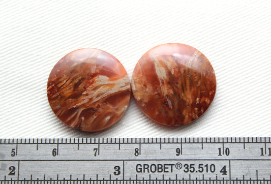 NICE Pair of Petrified Wood Cabochons pink round 20MM