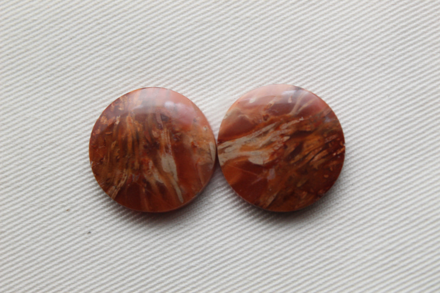 NICE Pair of Petrified Wood Cabochons pink round 20MM