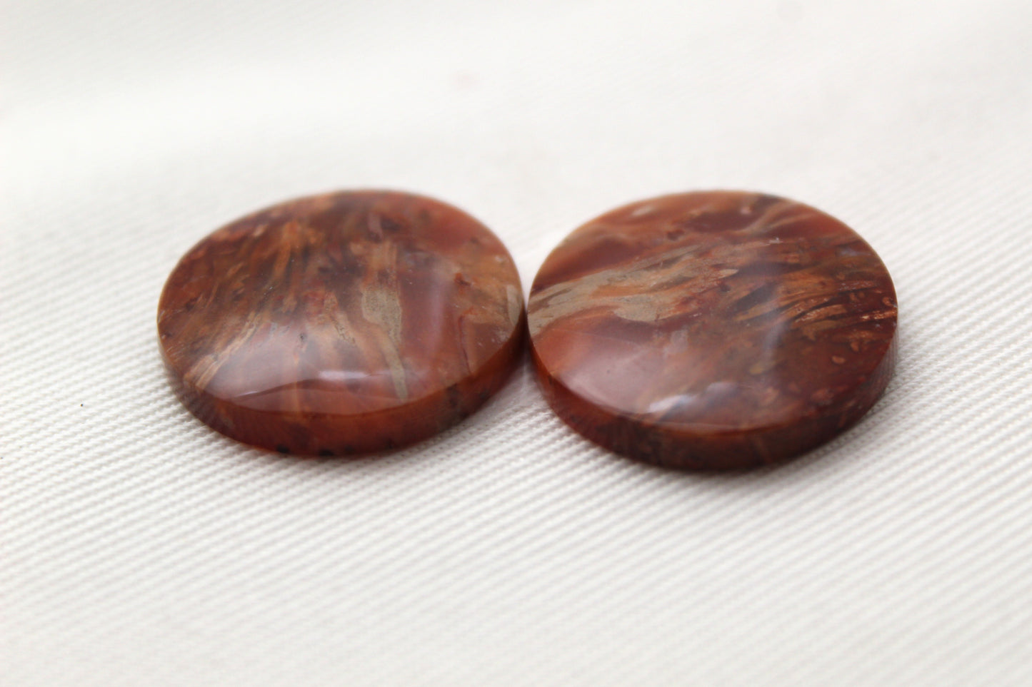 NICE Pair of Petrified Wood Cabochons pink round 20MM