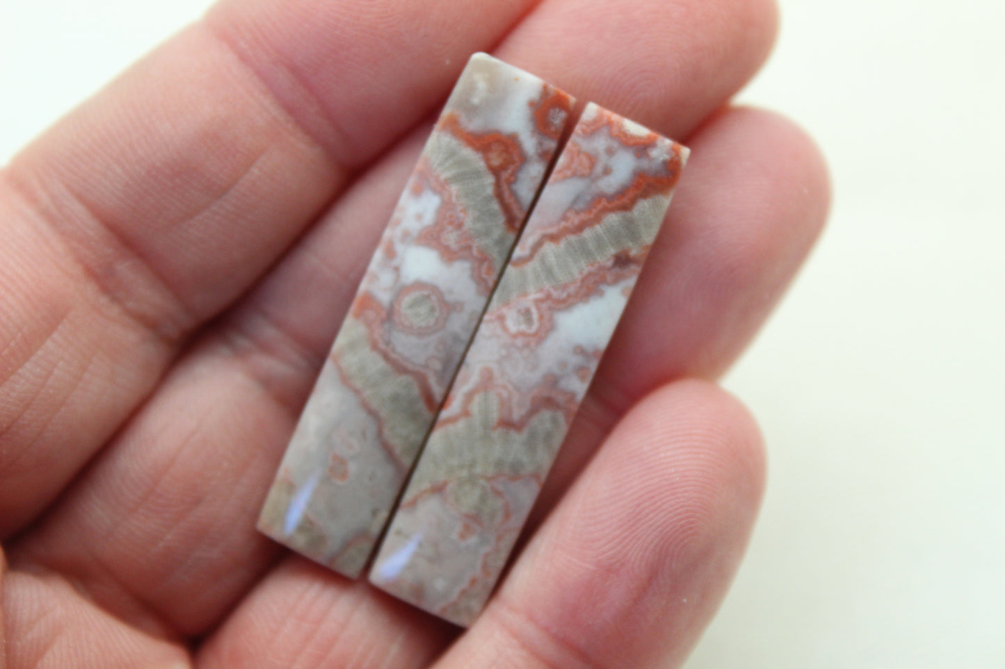 Long River Jasper Cabochons Pair Gemstone pink beige