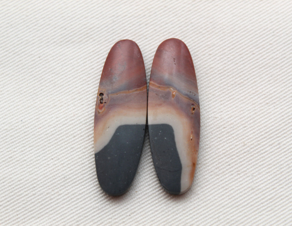 Pair of Indonesian Polychrome Jasper Cabochons Oval