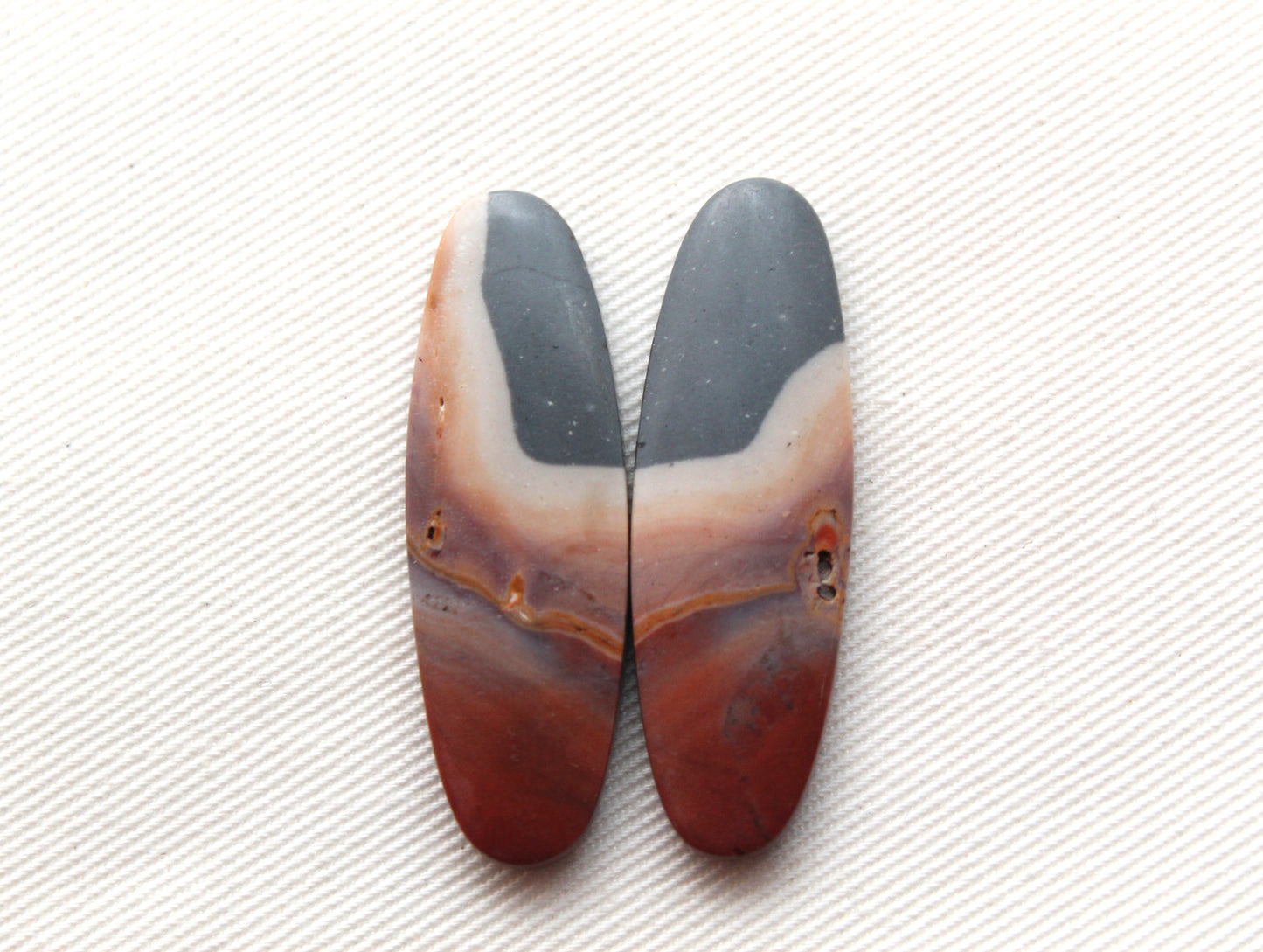 Pair of Indonesian Polychrome Jasper Cabochons Oval