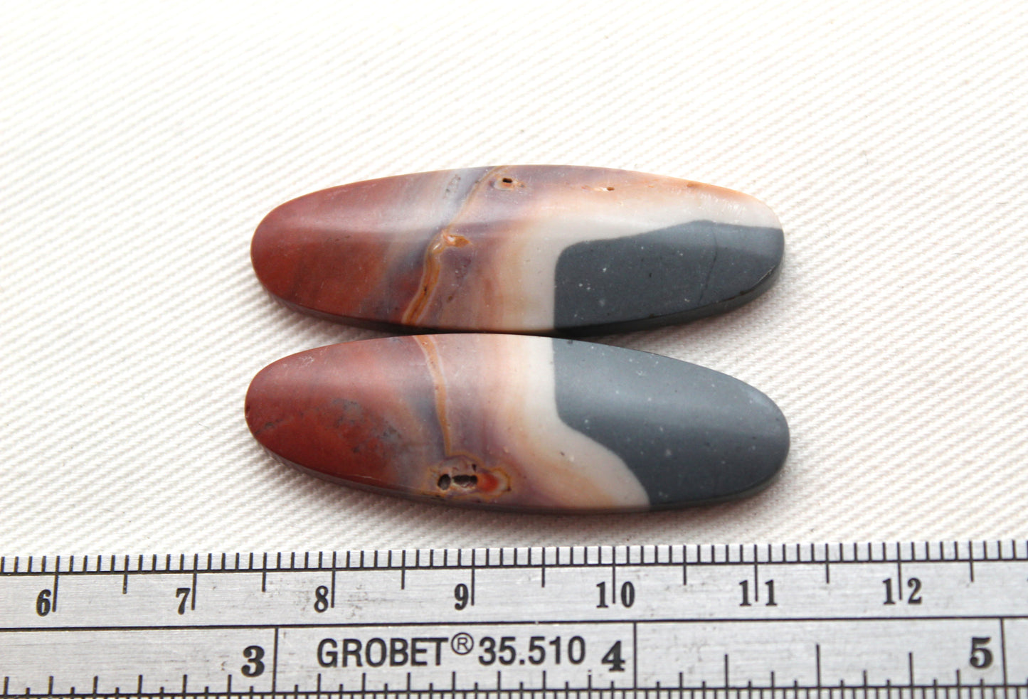 Pair of Indonesian Polychrome Jasper Cabochons Oval