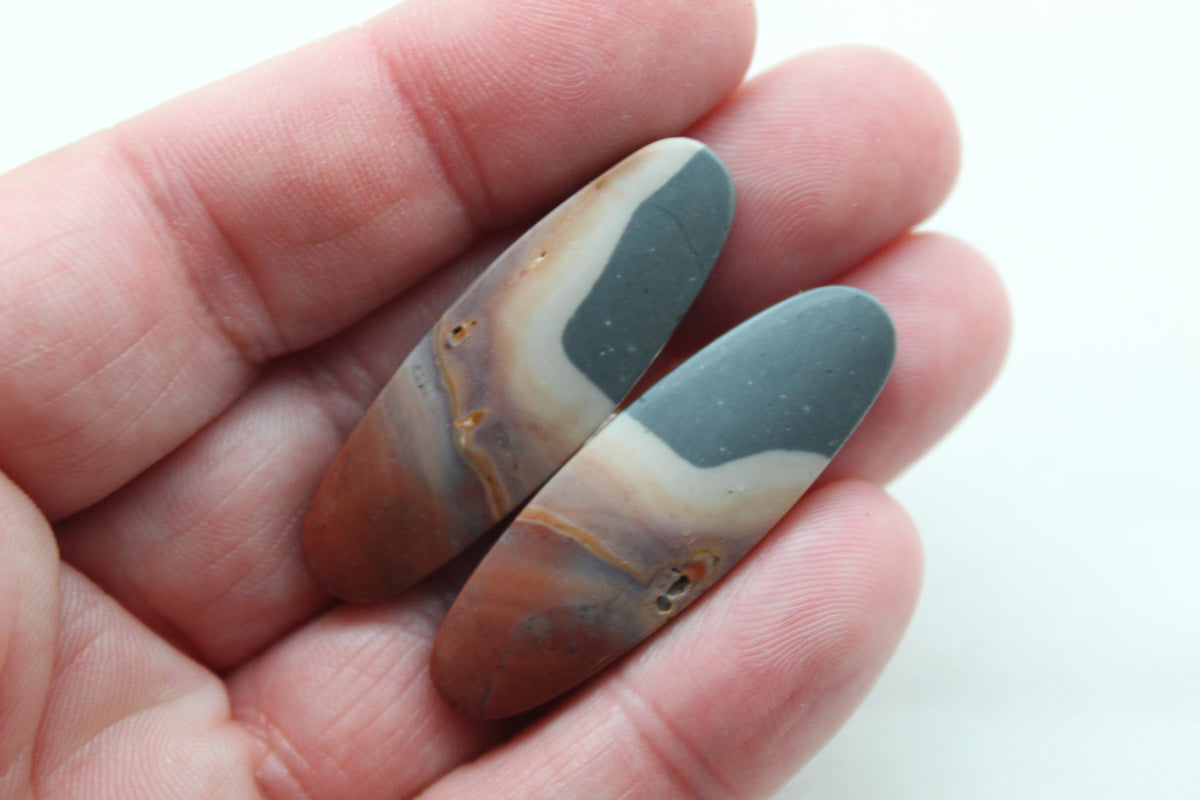 Pair of Indonesian Polychrome Jasper Cabochons Oval