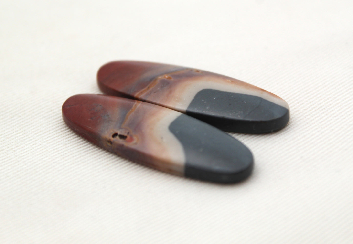 Pair of Indonesian Polychrome Jasper Cabochons Oval