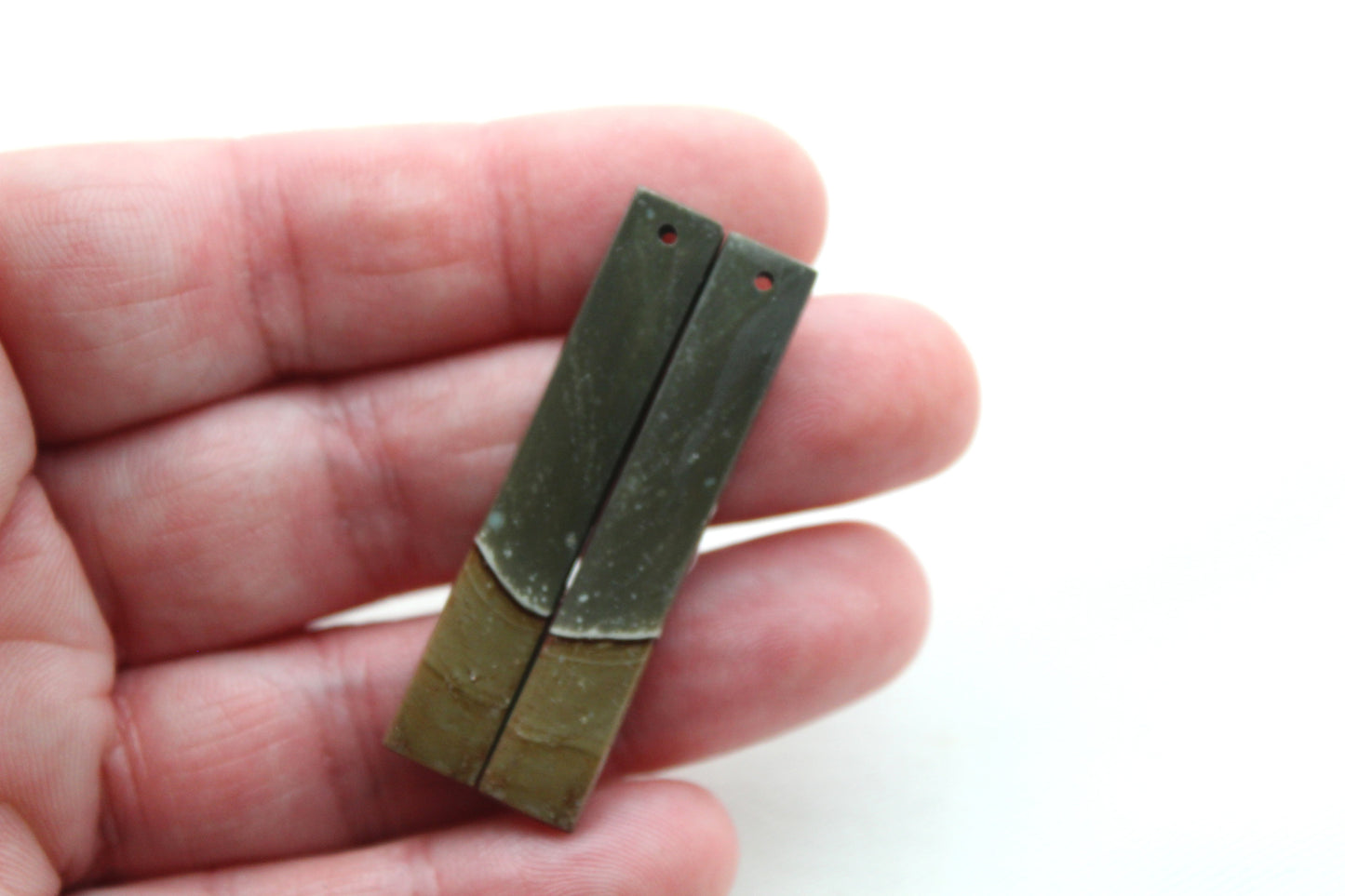 Matching pair of polychrome Jasper Cabochons DRILLED rectangle