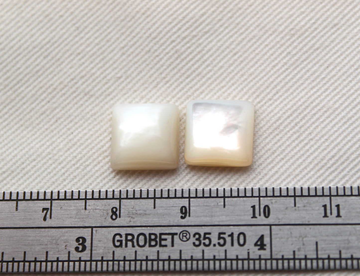 TWO Mother of Pearl cabochons Gemstones square 10MM