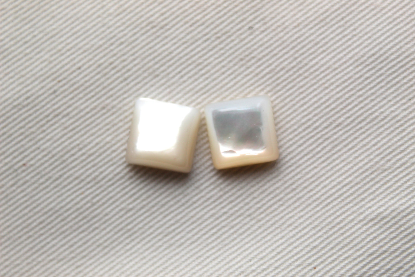 TWO Mother of Pearl cabochons Gemstones square 10MM