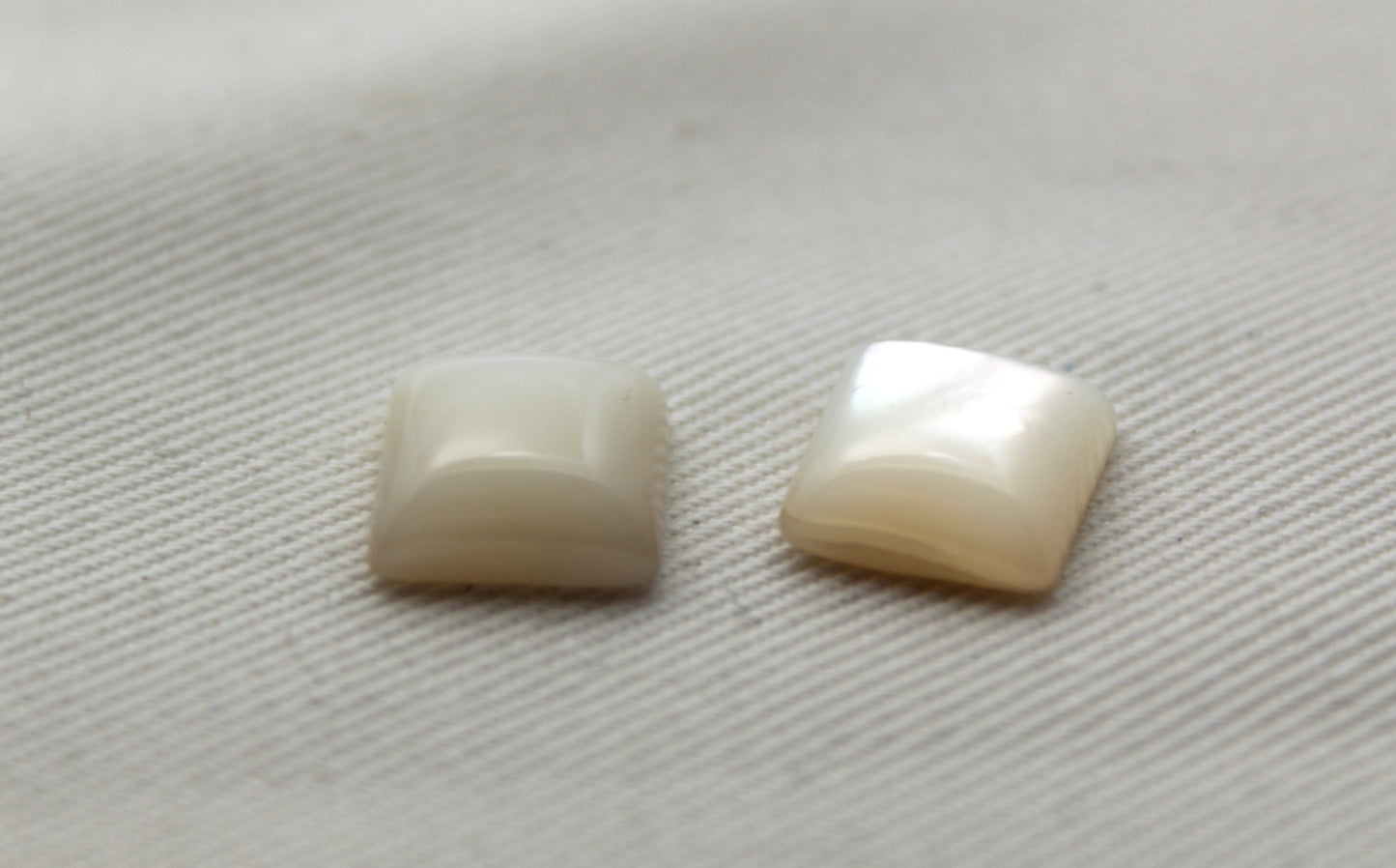 TWO Mother of Pearl cabochons Gemstones square 10MM