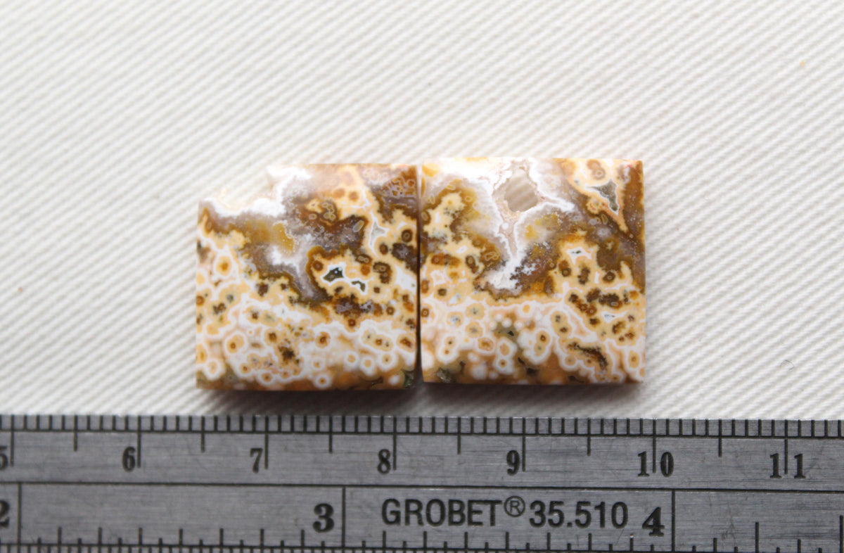 River Jasper Cabochon Pair Gemstone rectangle with DRUZY