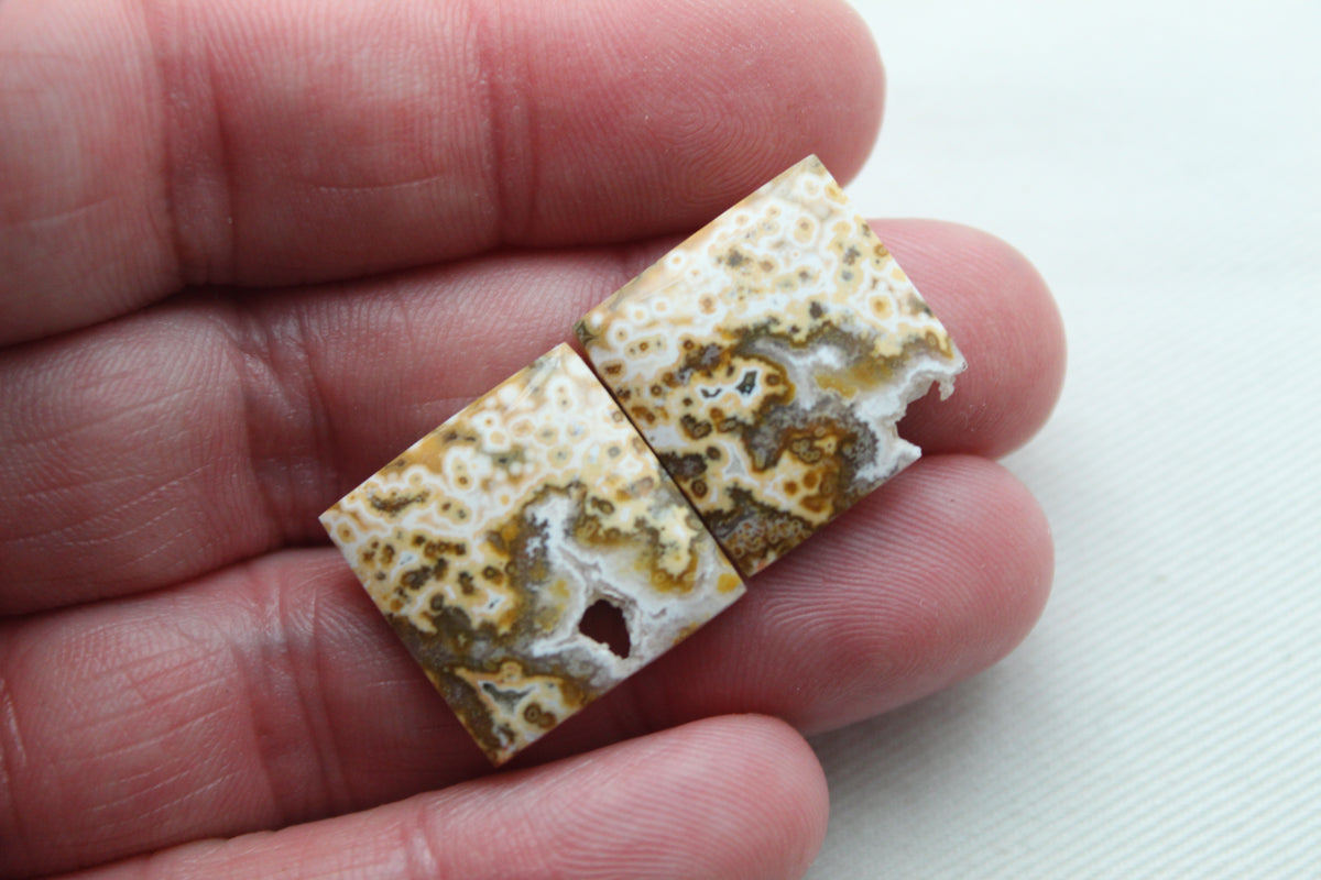 River Jasper Cabochon Pair Gemstone rectangle with DRUZY