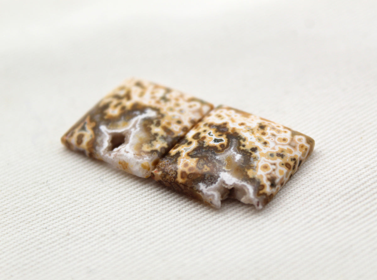 River Jasper Cabochon Pair Gemstone rectangle with DRUZY