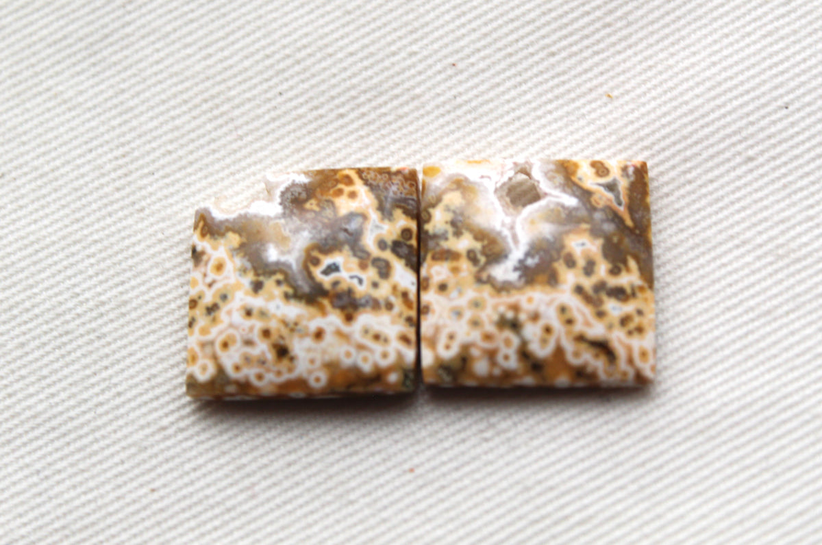 River Jasper Cabochon Pair Gemstone rectangle with DRUZY