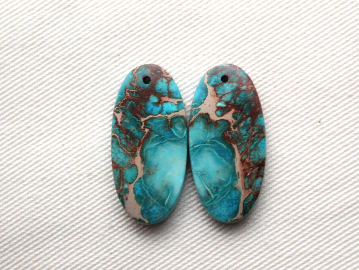Sea sediment Pair Cabochon Oval DRILLED