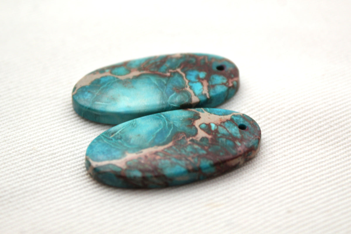 Sea sediment Pair Cabochon Oval DRILLED
