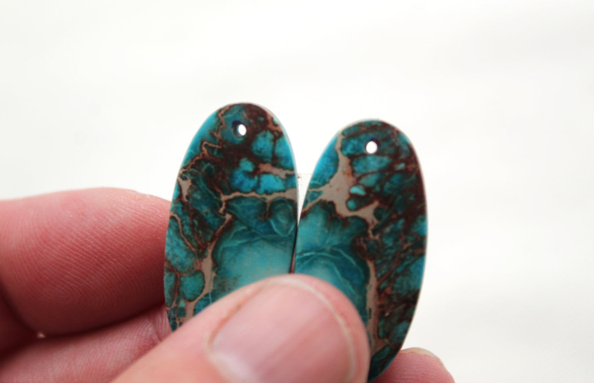 Sea sediment Pair Cabochon Oval DRILLED