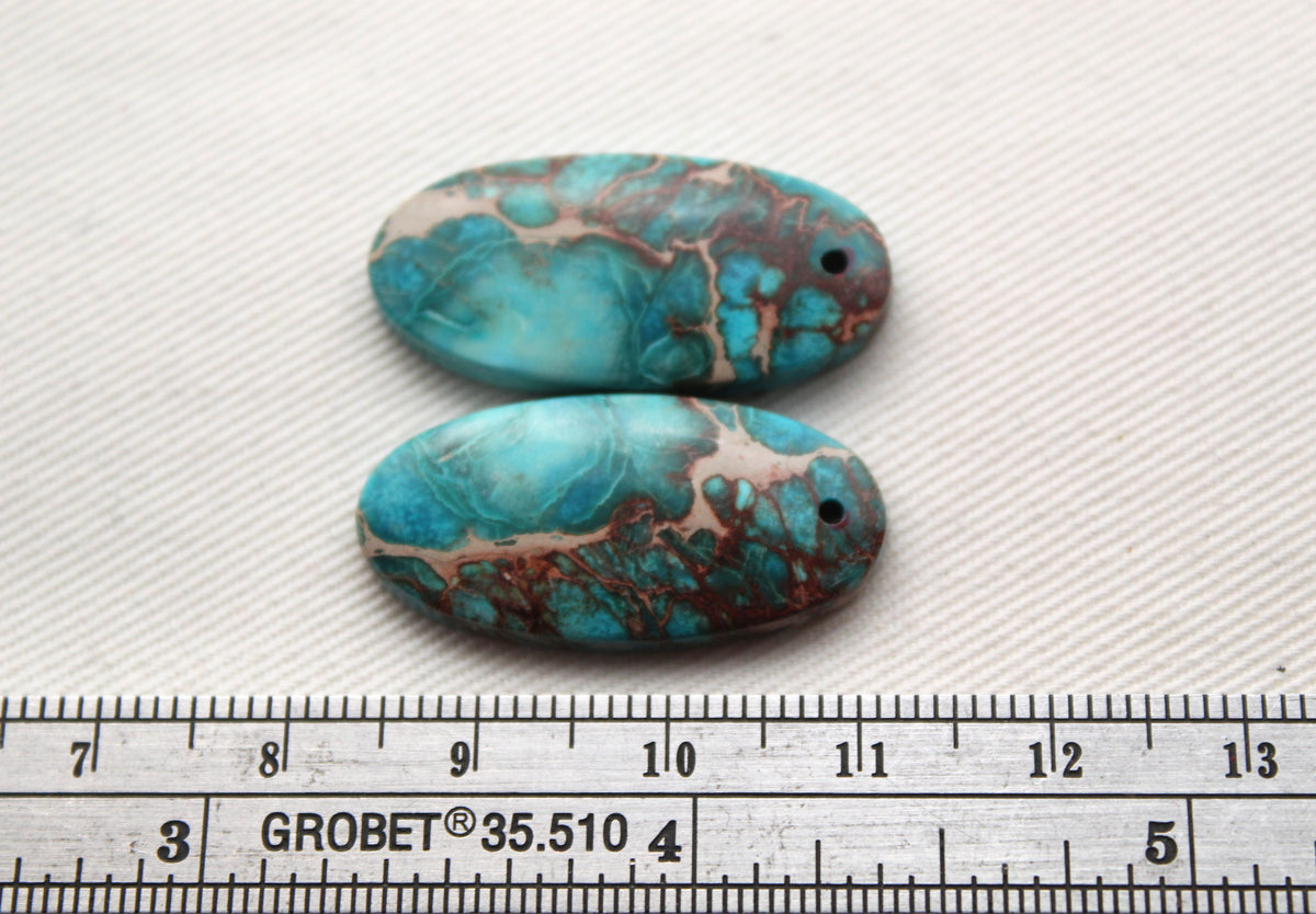 Sea sediment Pair Cabochon Oval DRILLED