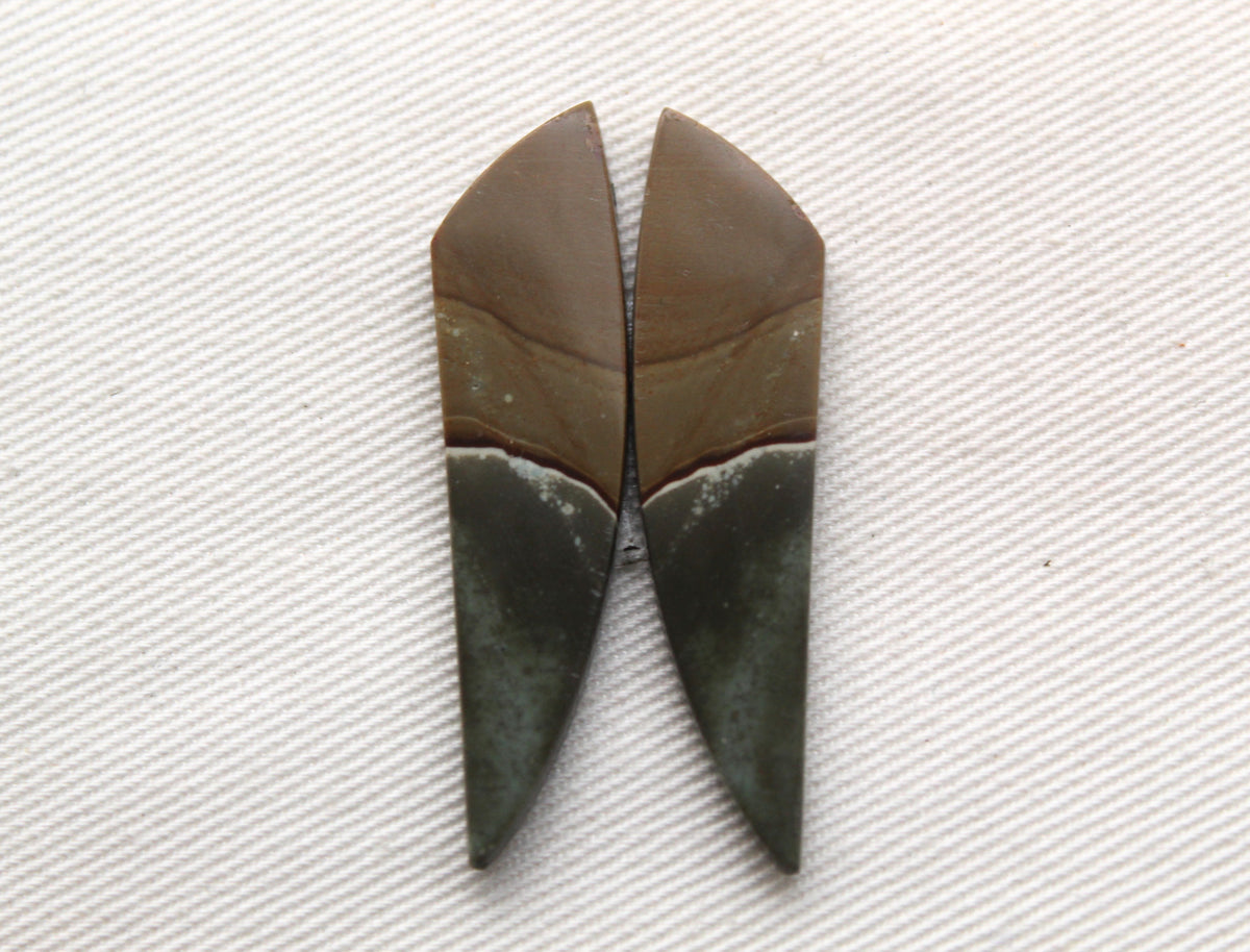 Long Matching pair of polychrome Jasper Cabochons
