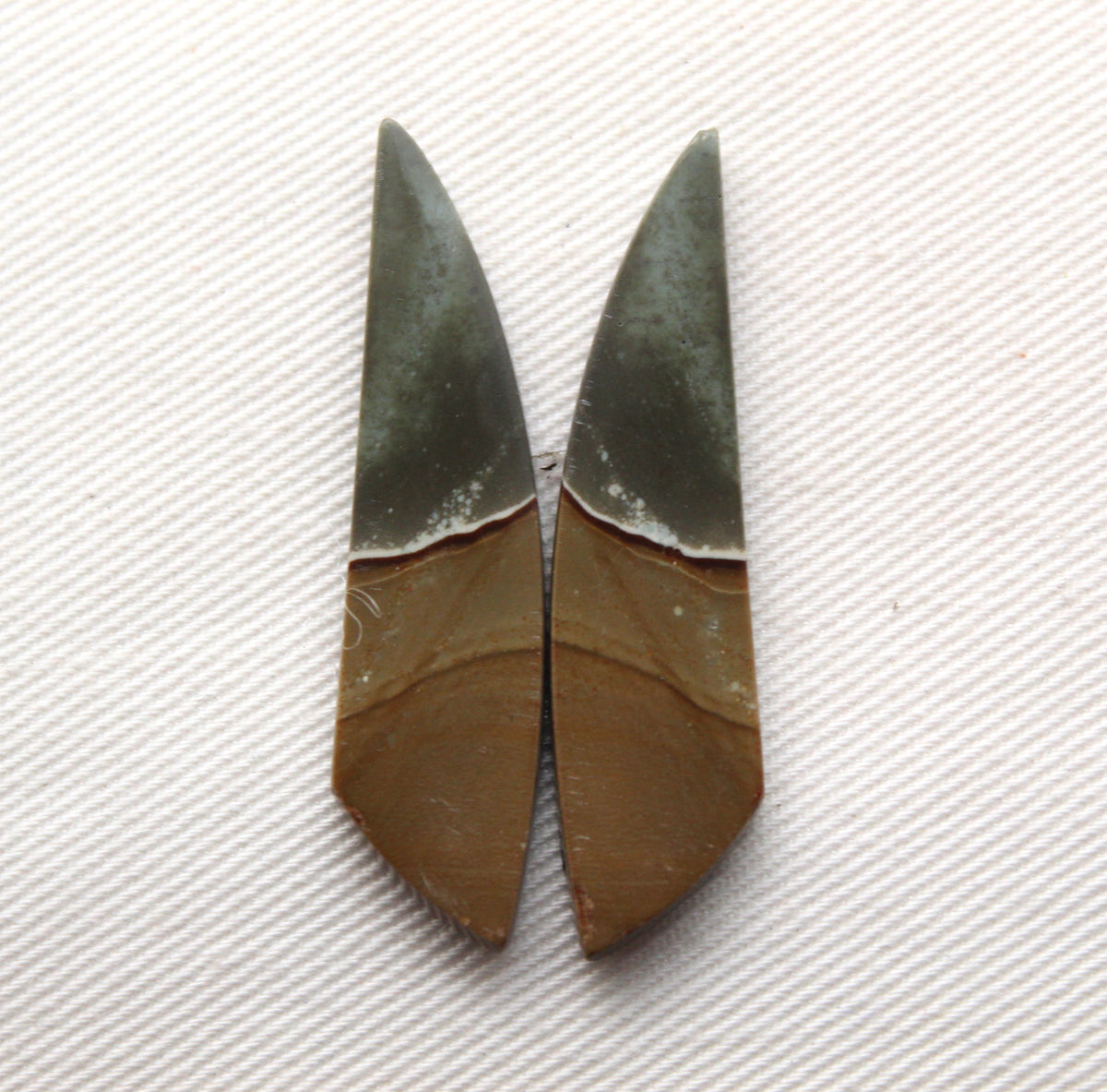 Long Matching pair of polychrome Jasper Cabochons