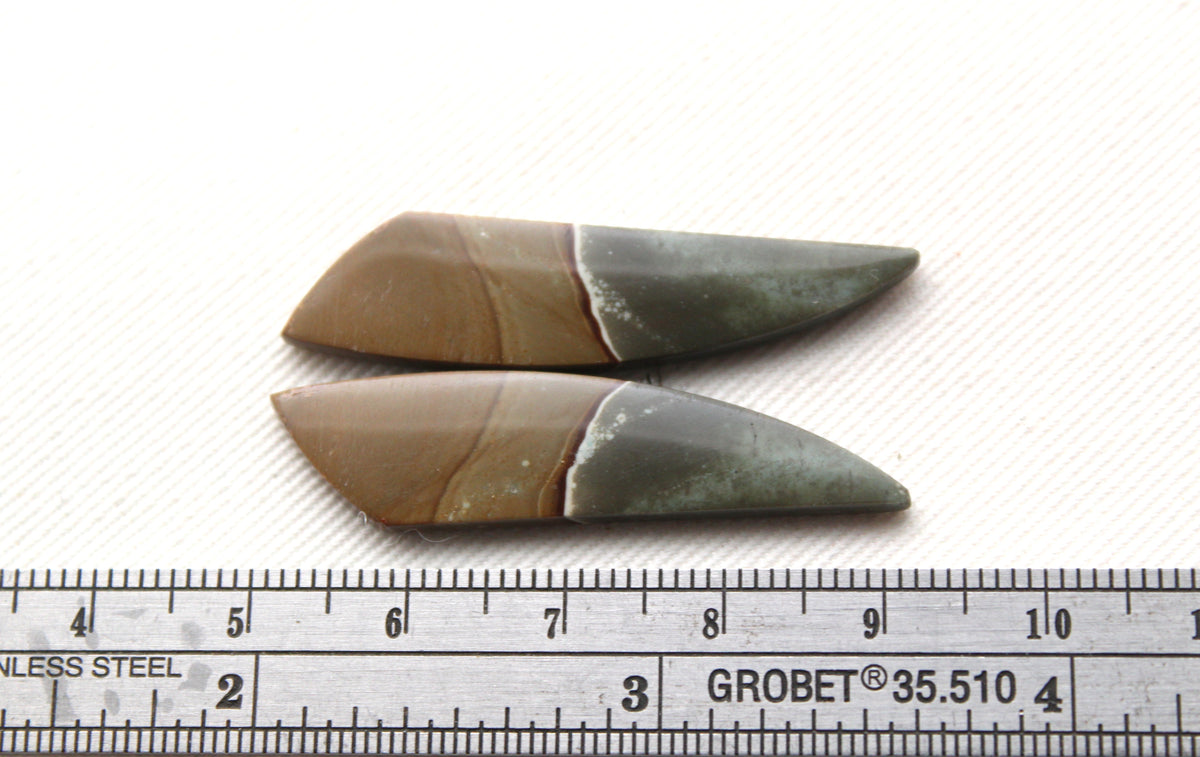 Long Matching pair of polychrome Jasper Cabochons