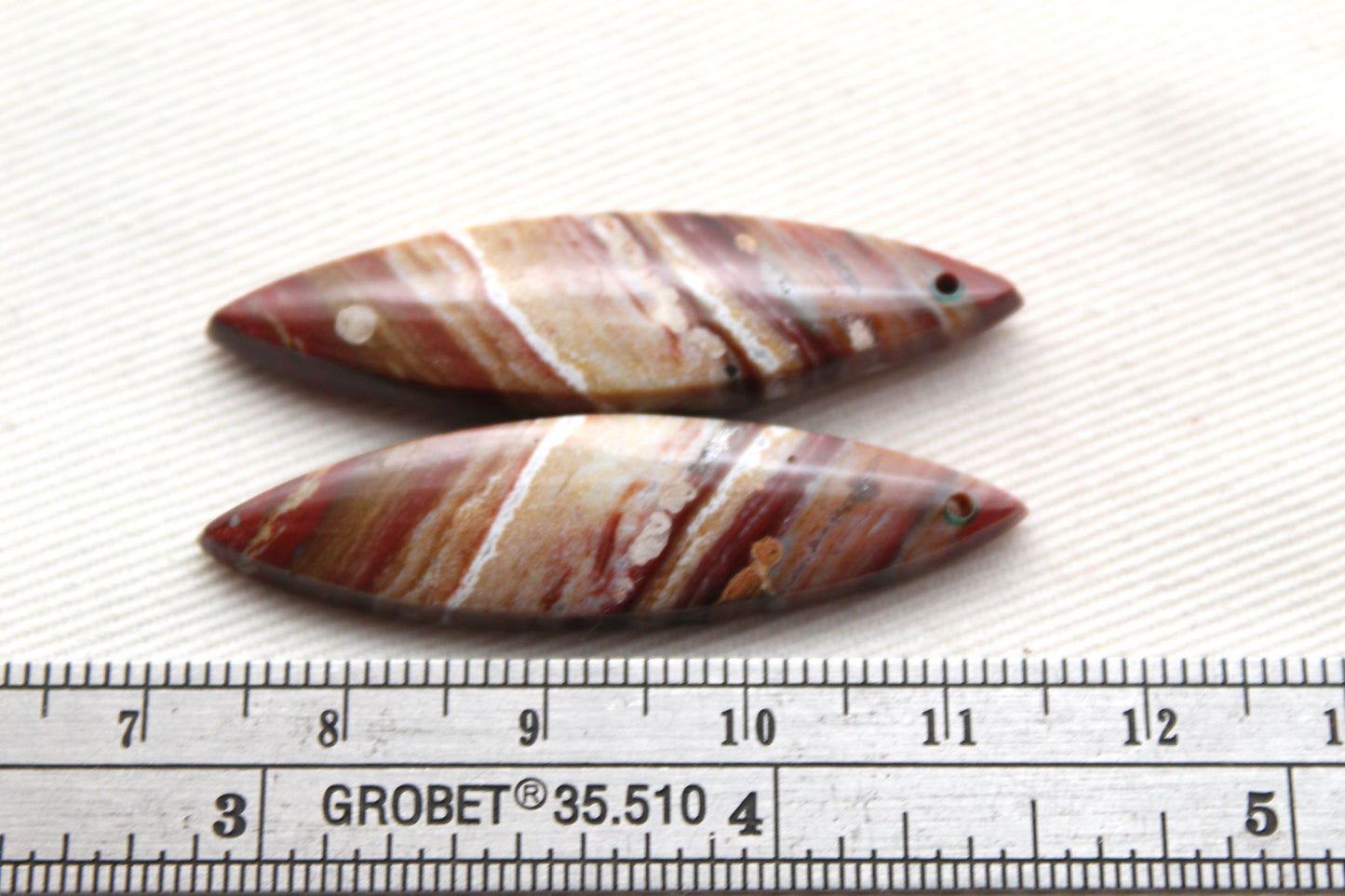 Marquise pair of Petrified Wood Cabochons red DRILLED