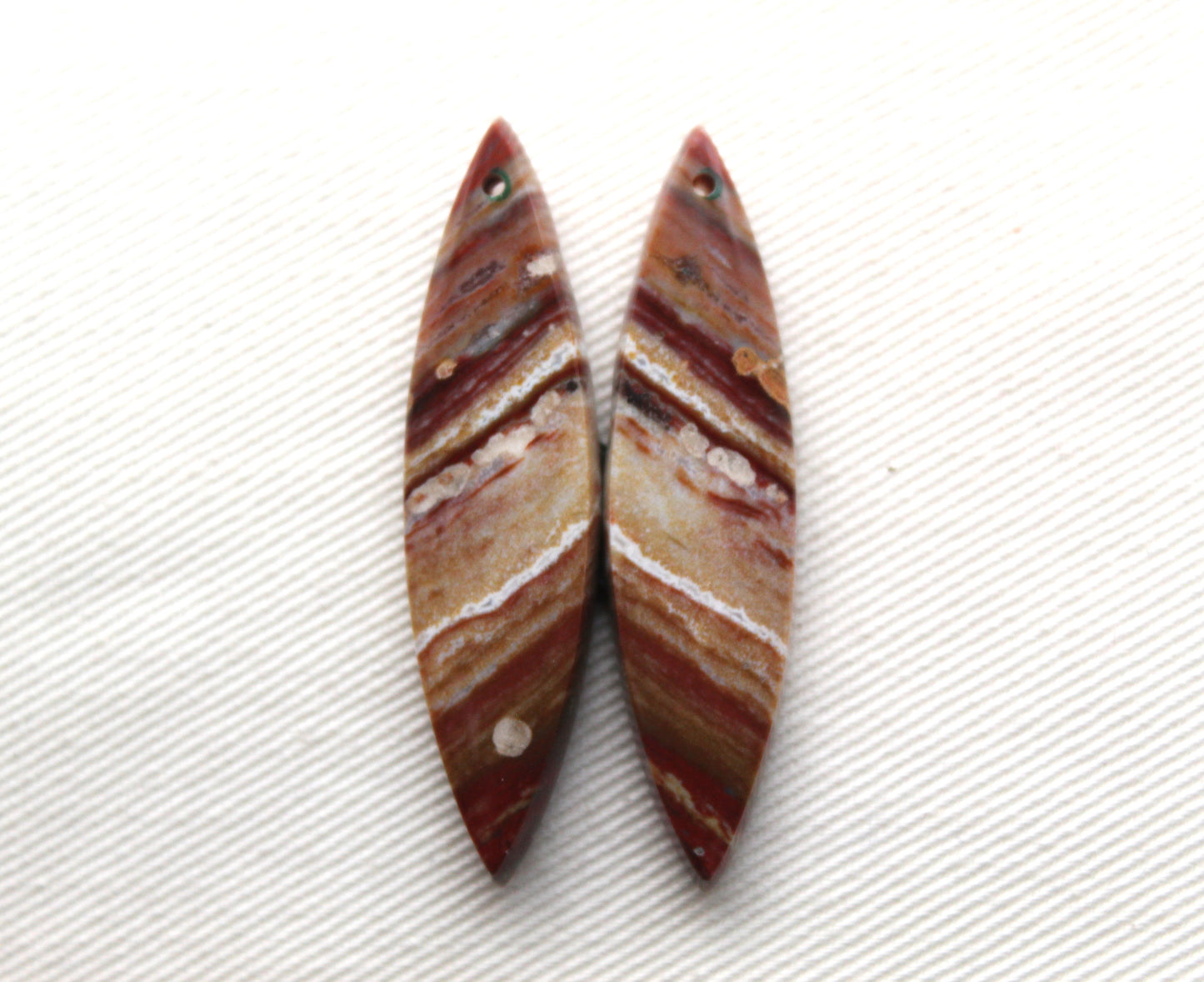 Marquise pair of Petrified Wood Cabochons red DRILLED