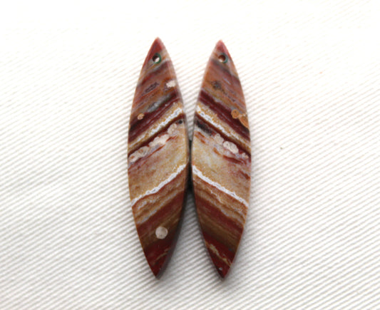 Marquise pair of Petrified Wood Cabochons red DRILLED