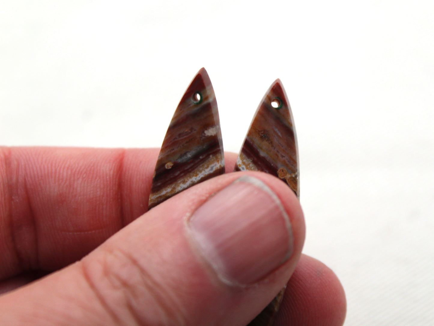 Marquise pair of Petrified Wood Cabochons red DRILLED