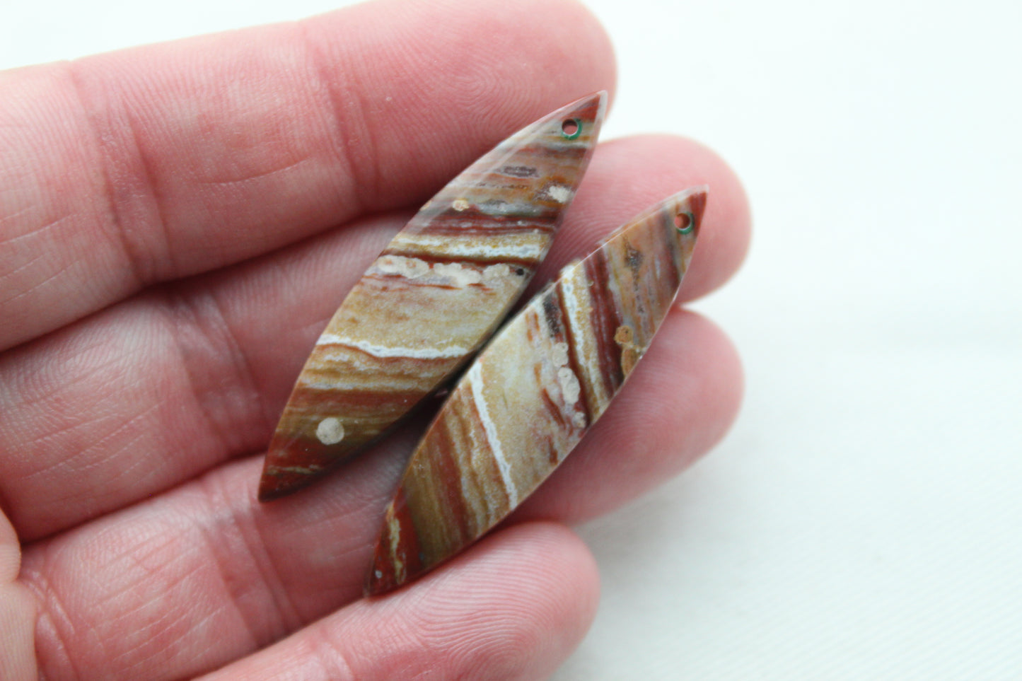 Marquise pair of Petrified Wood Cabochons red DRILLED