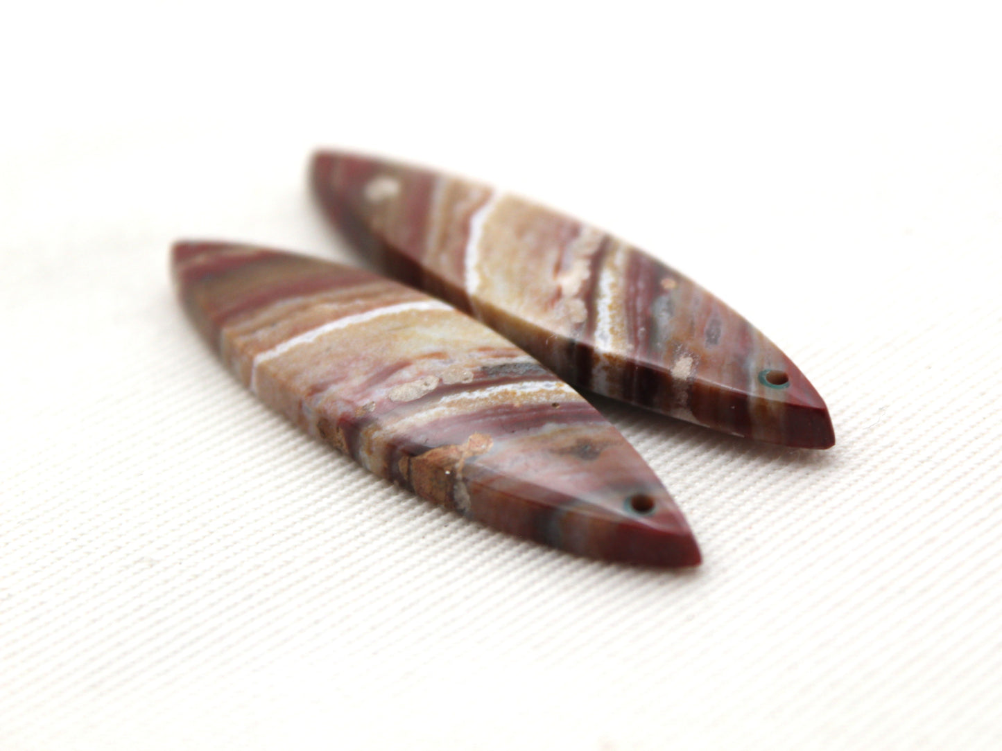Marquise pair of Petrified Wood Cabochons red DRILLED