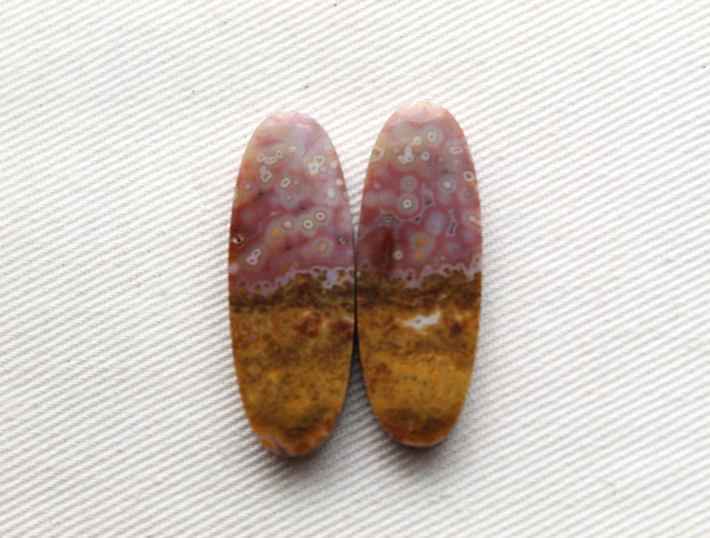 River Jasper Cabochons Pair Gemstone pink beige Oval