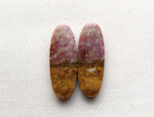 River Jasper Cabochons Pair Gemstone pink beige Oval