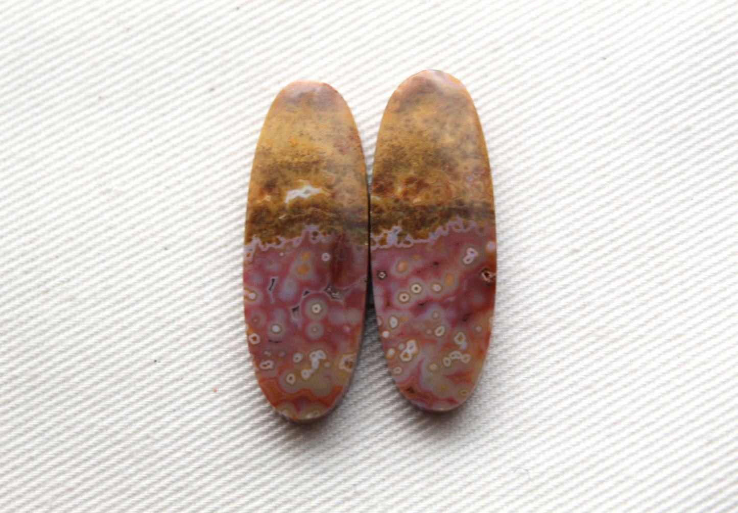 River Jasper Cabochons Pair Gemstone pink beige Oval