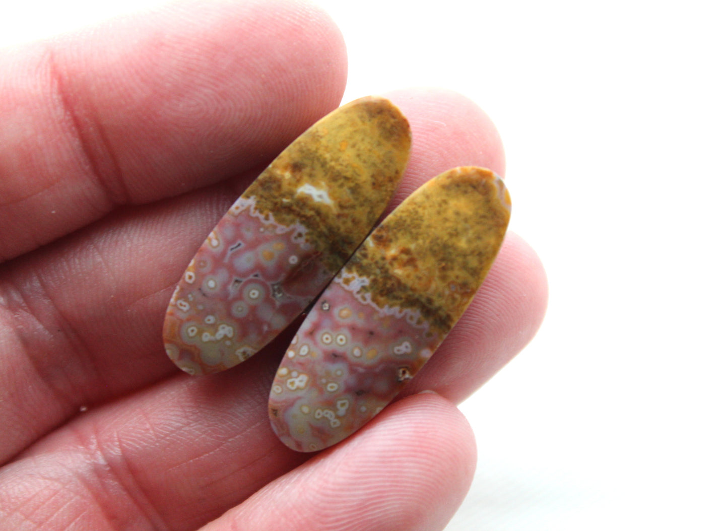 River Jasper Cabochons Pair Gemstone pink beige Oval