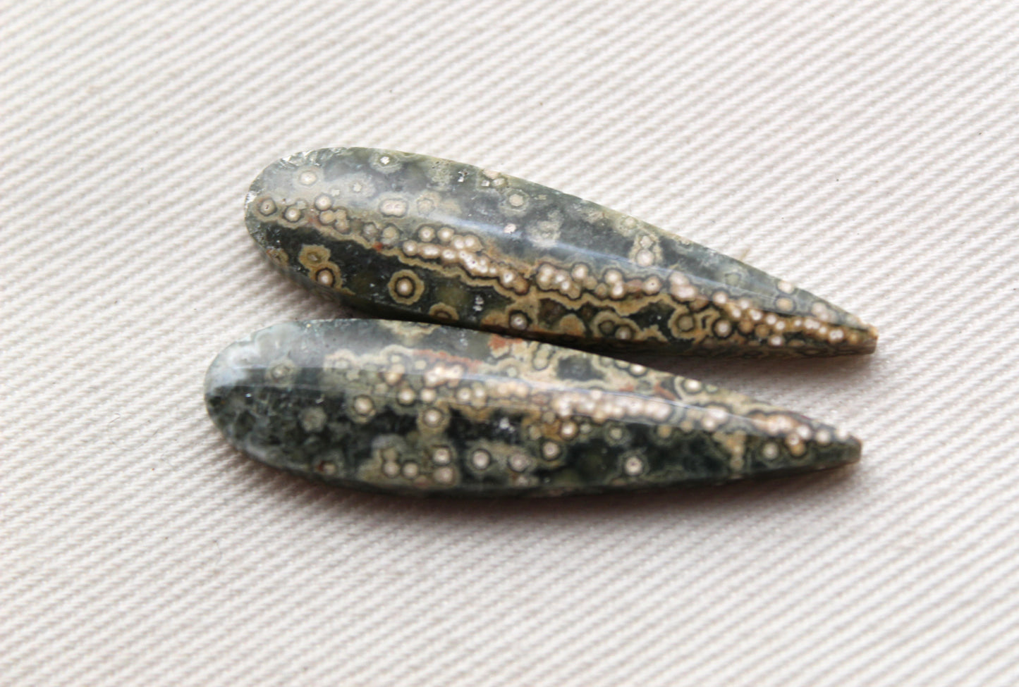 River Jasper Cabochon Pair Gemstone green teardrop