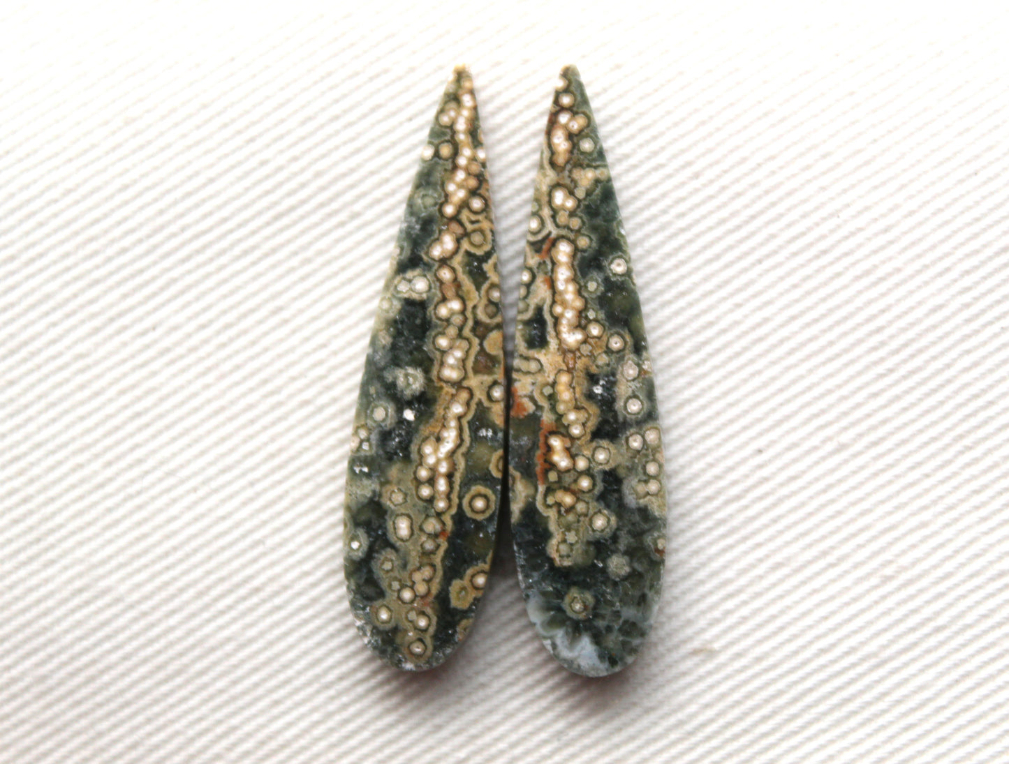 River Jasper Cabochon Pair Gemstone green teardrop