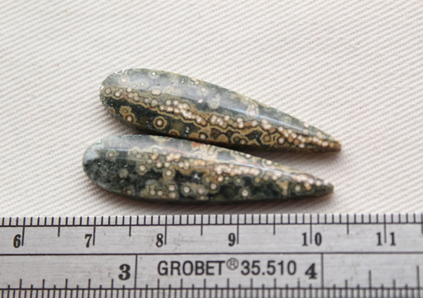 River Jasper Cabochon Pair Gemstone green teardrop