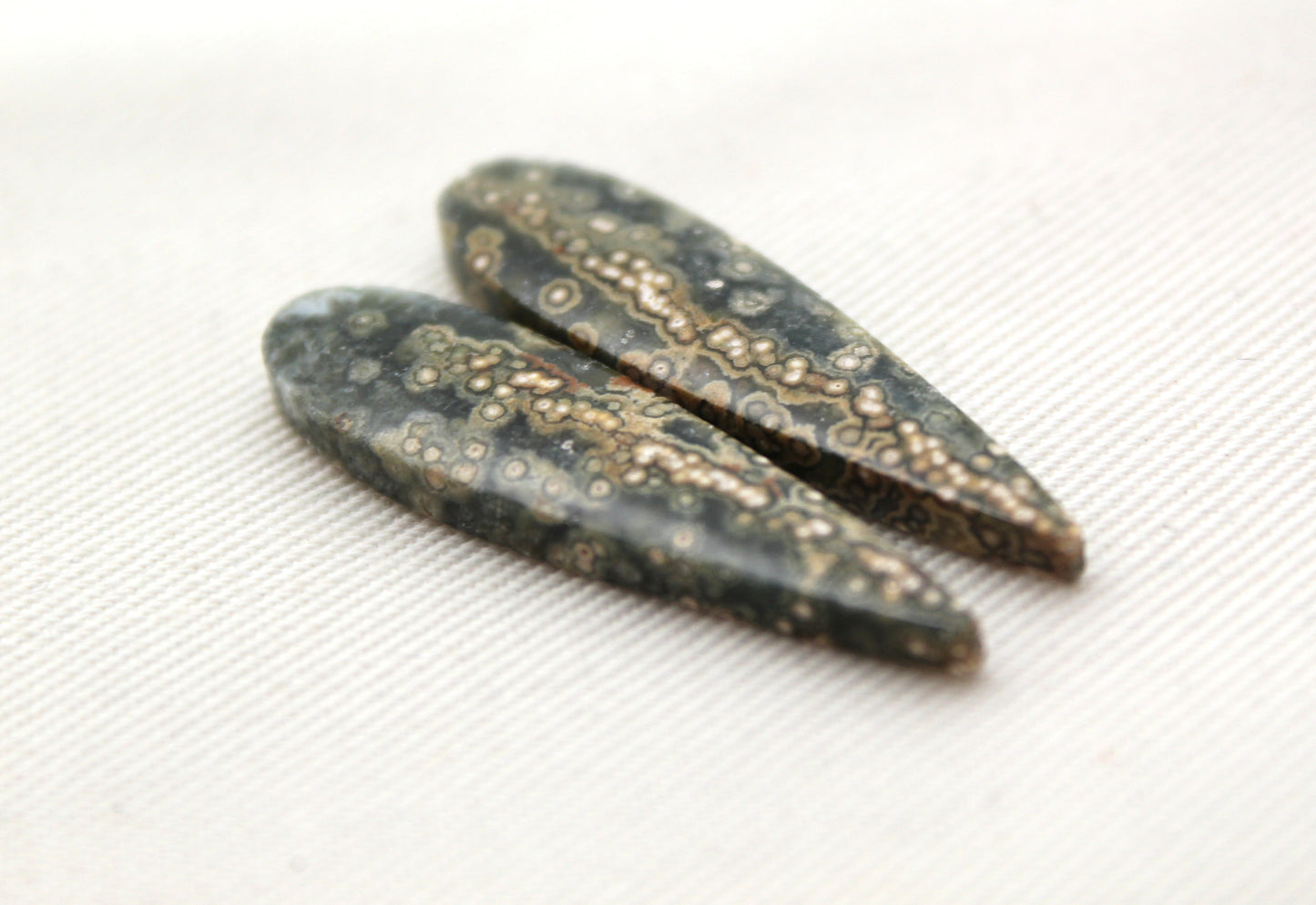 River Jasper Cabochon Pair Gemstone green teardrop