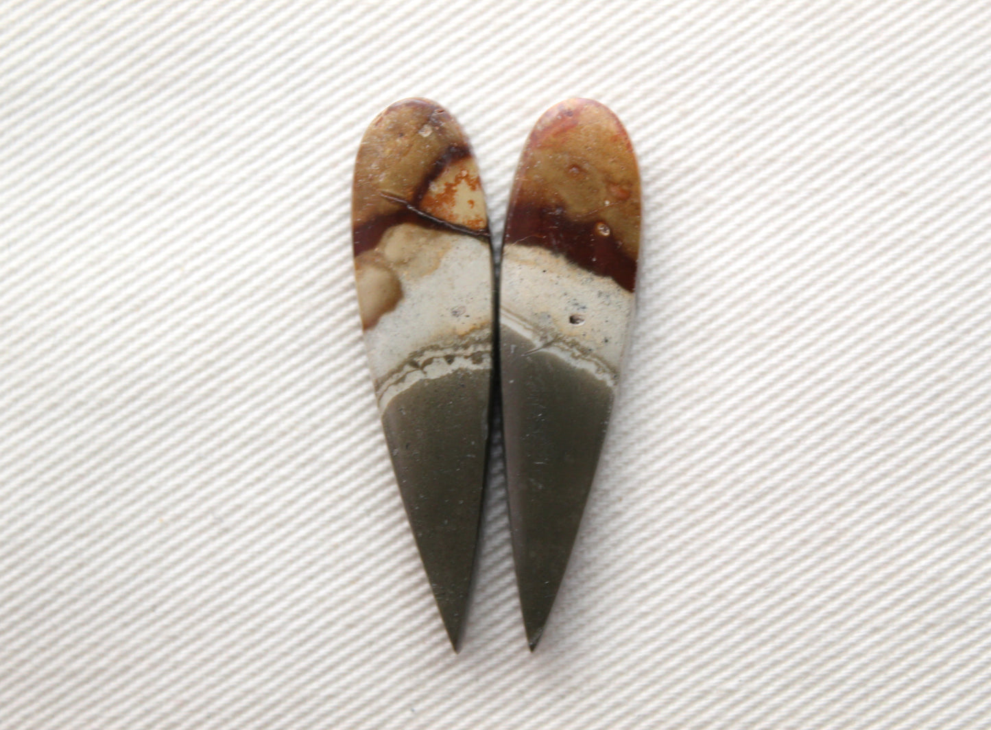 Matching pair of polychrome Jasper Cabochons teardrop