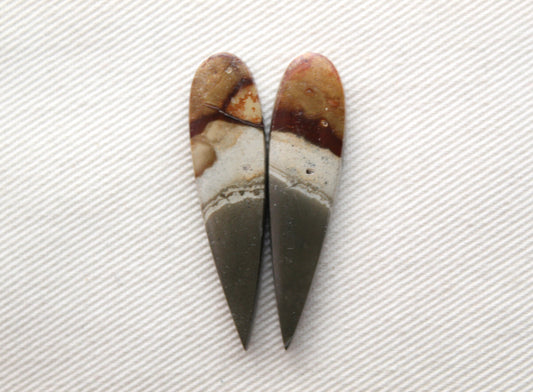 Matching pair of polychrome Jasper Cabochons teardrop