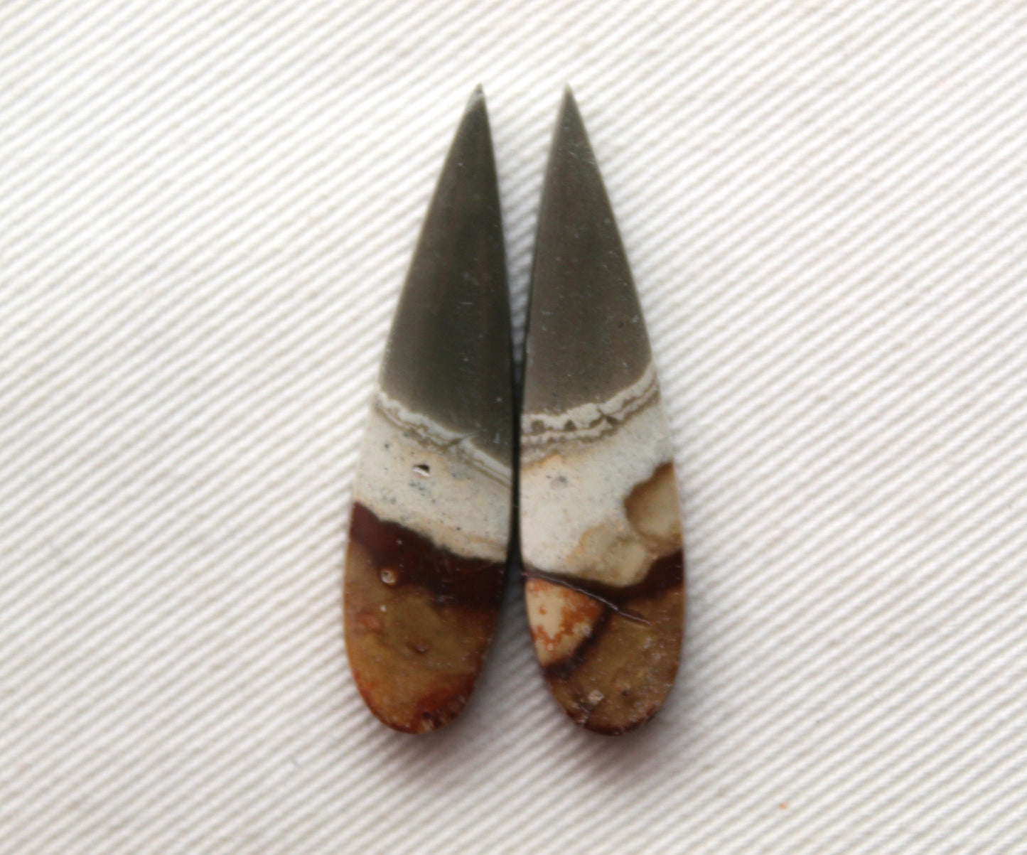 Matching pair of polychrome Jasper Cabochons teardrop