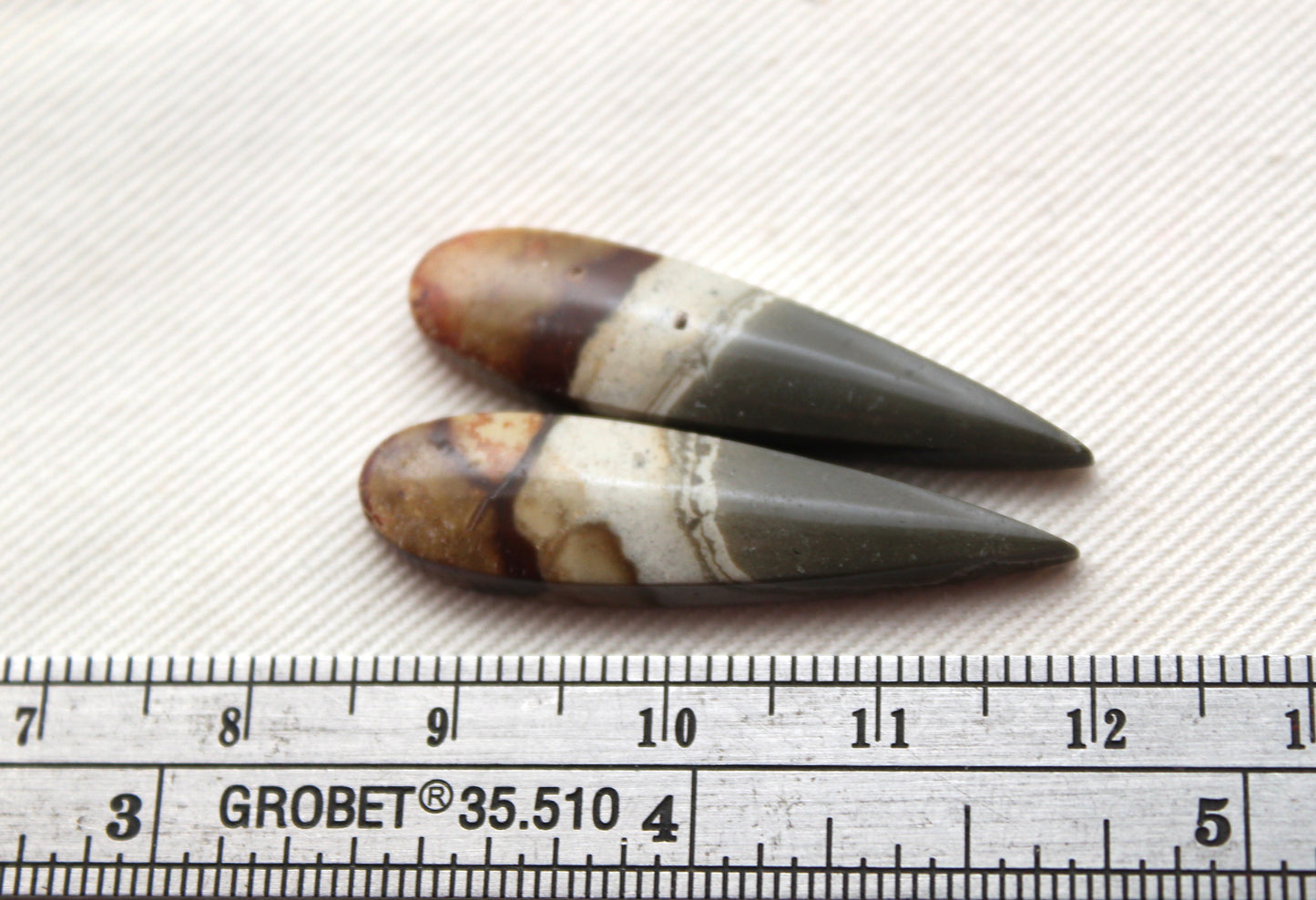Matching pair of polychrome Jasper Cabochons teardrop