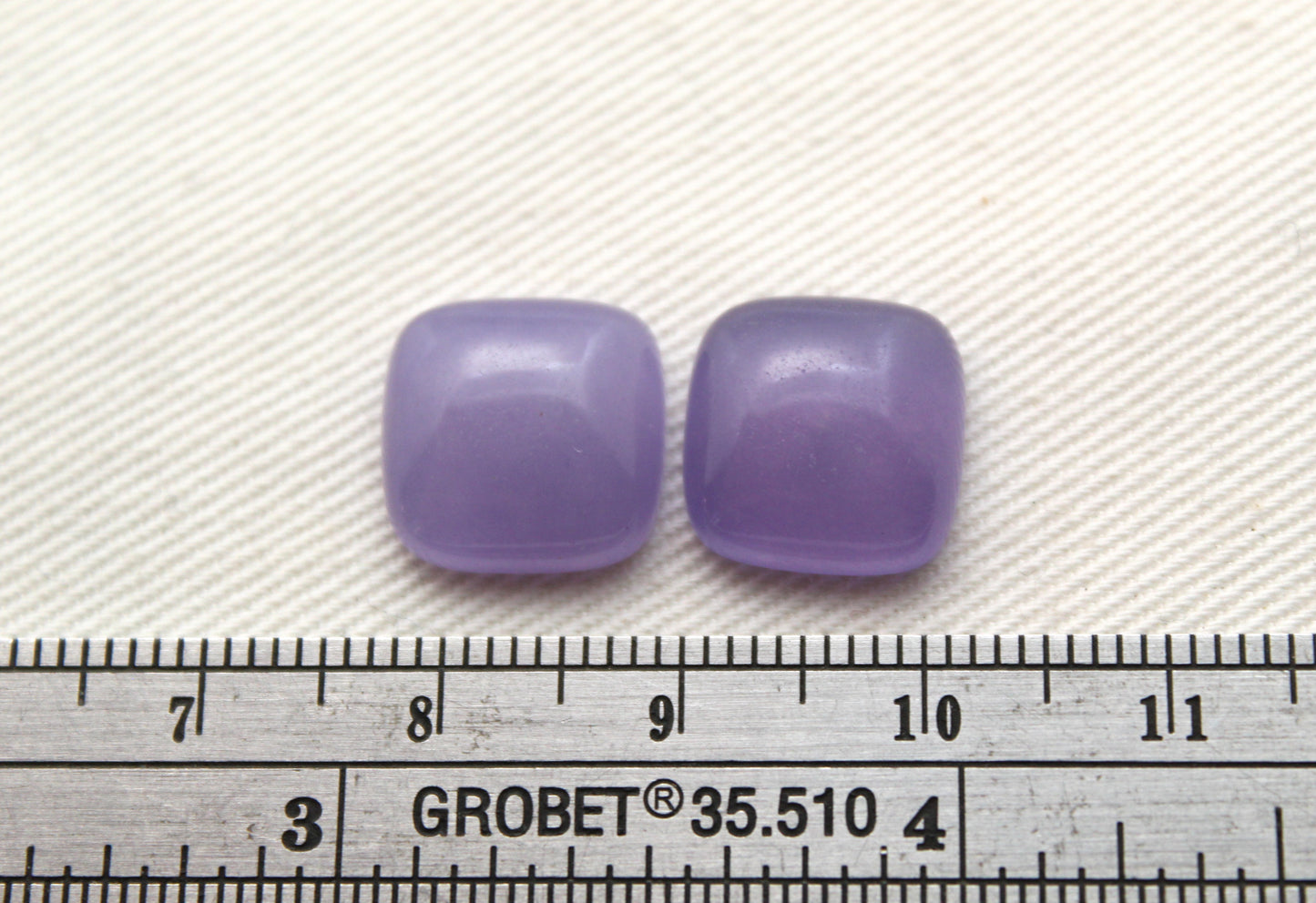 TWO Dyed Purple Jade Gemstones square cushion 12MM half drilled
